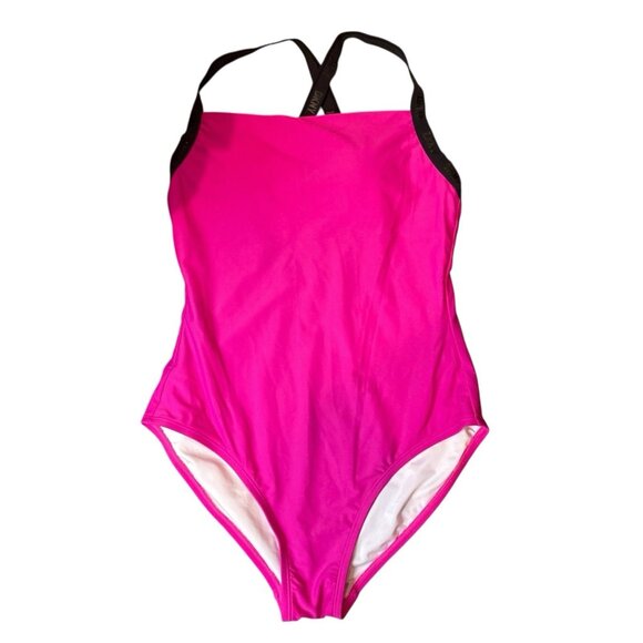 MSRP $108 Dkny Womens Logo Cross-Back One-Piece Berry Size Large Bathing Suit - Picture 1 of 5